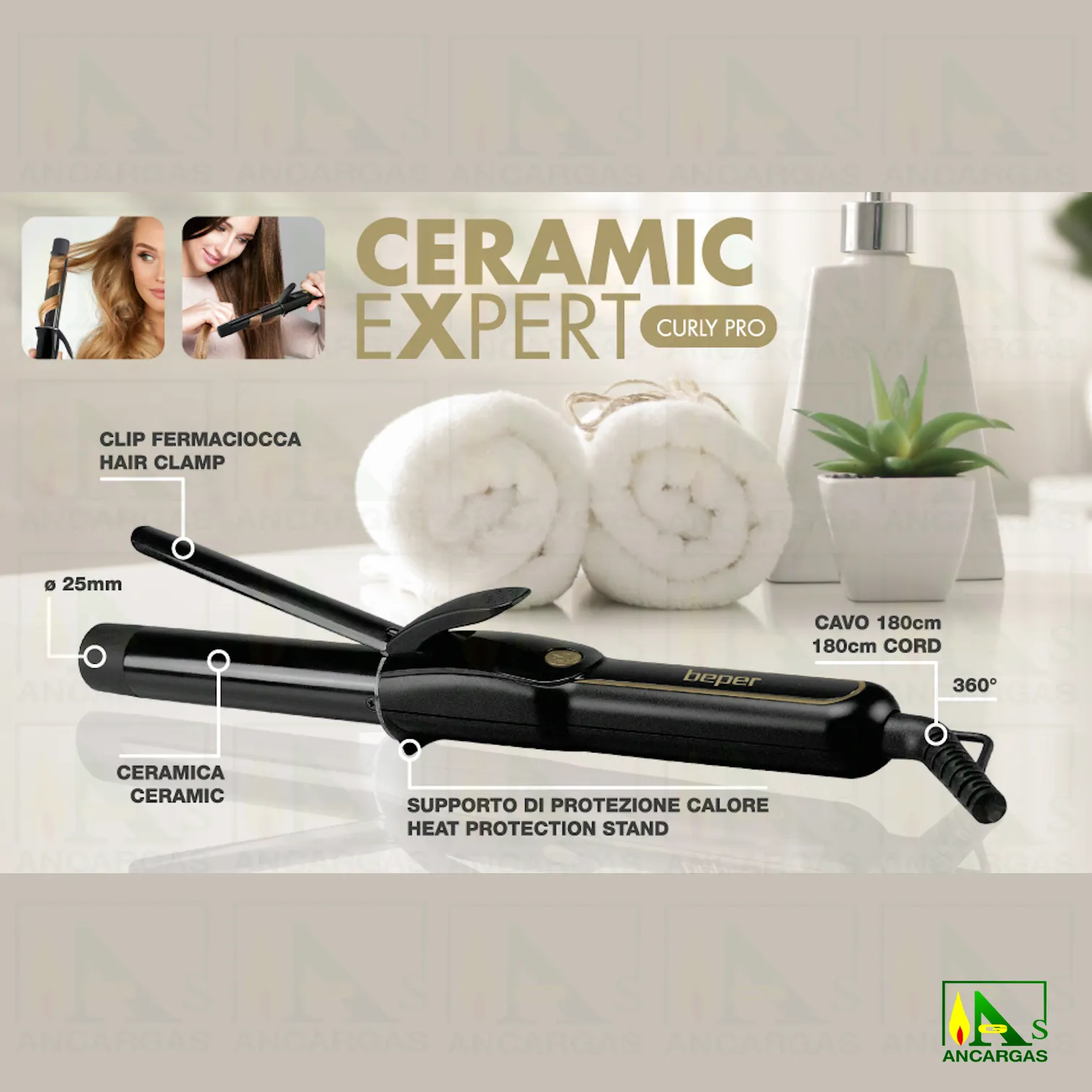 RIZADOR DE PELO CERAMICO BEPER - Imagen Web de Ancargas ©