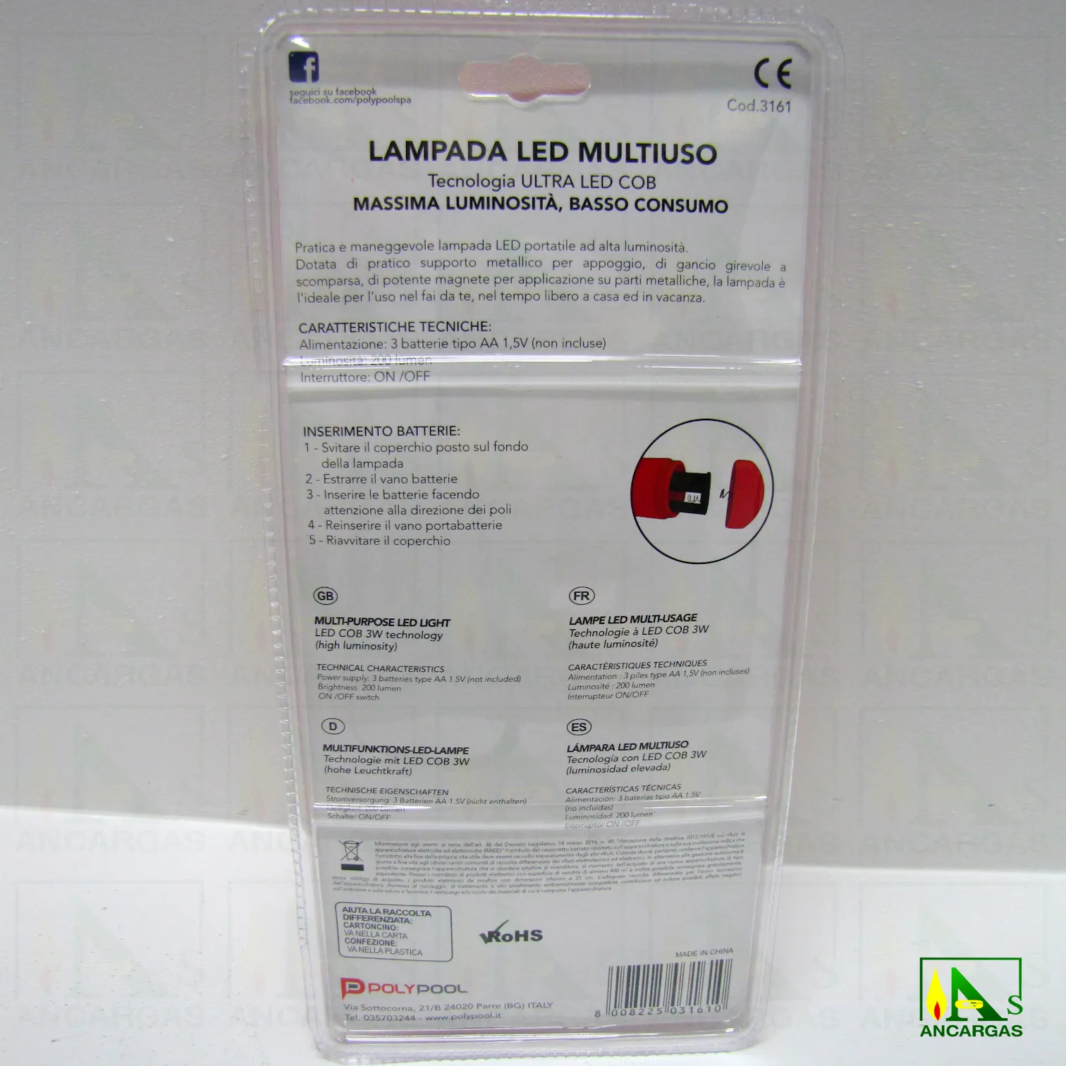 Ardes PolyPool Linterna LED COB 3W 200lm con soporte - Imagen Web de Ancargas ©