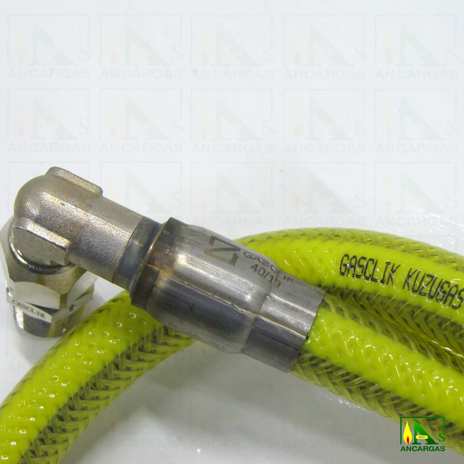 Tubo flexible inox. Presinox blindado con válvula para aparatos fijos y moviles - Imagen Web de Ancargas ©